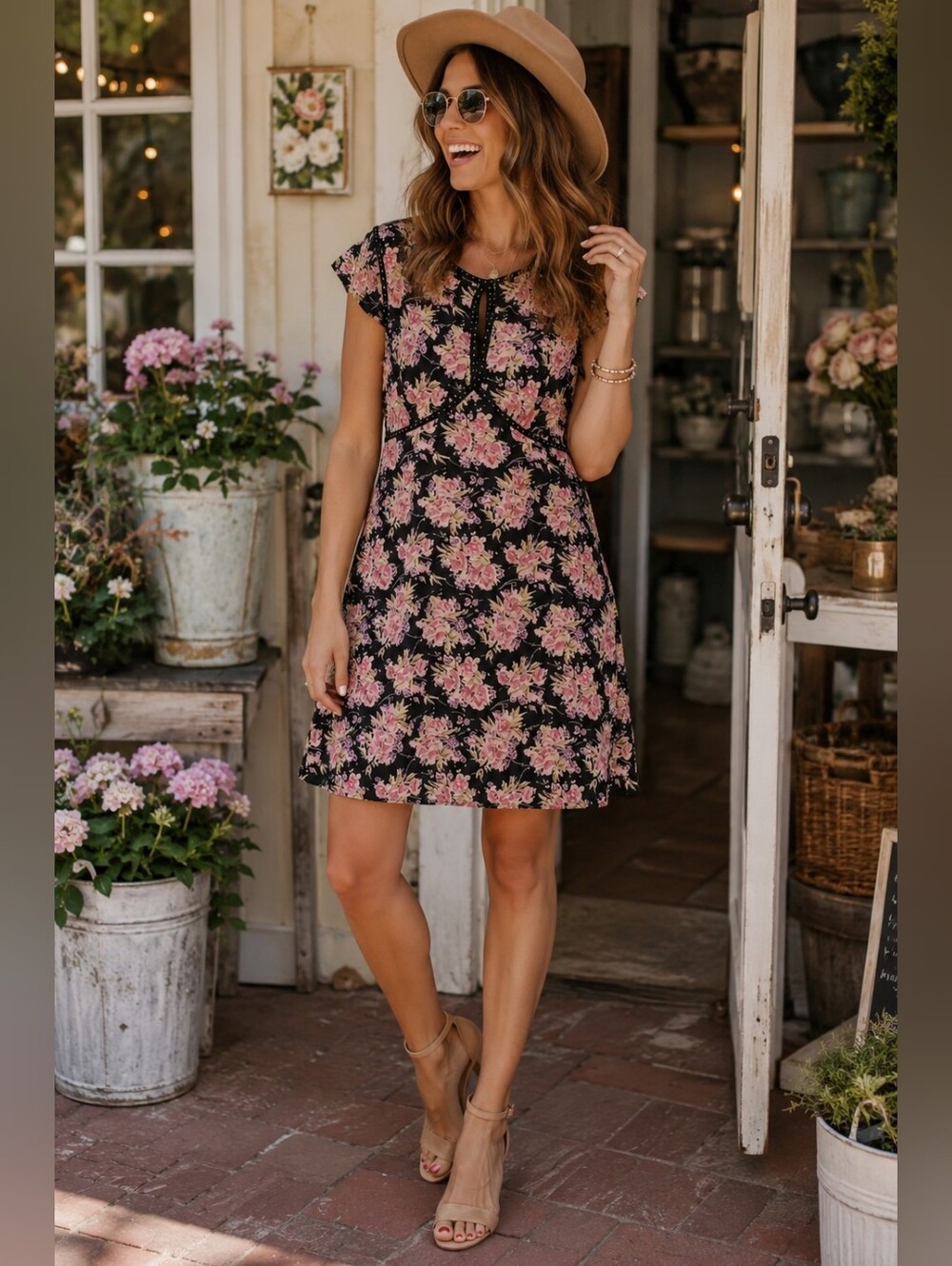 Black Floral Sheer Sheath Dress Keyhole Front Size 6 Petite By Rabbit Rabbit EUC
